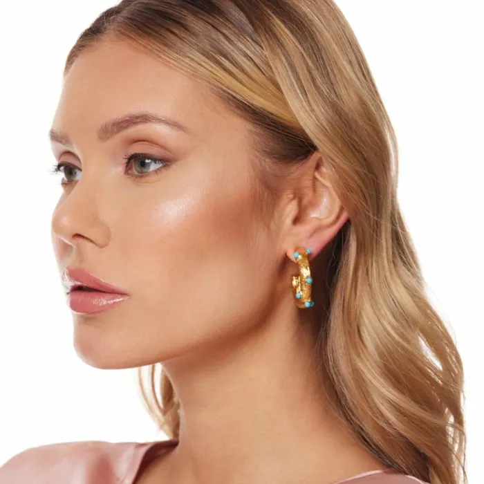 Kenneth Jay Lane Light Color Earrings Women Gold Hoop Post Earring With Turquoise Cabochons Kenneth Jay Lane Light Color Earrings Women Gold Hoop Post Earring With Turquoise Cabochons