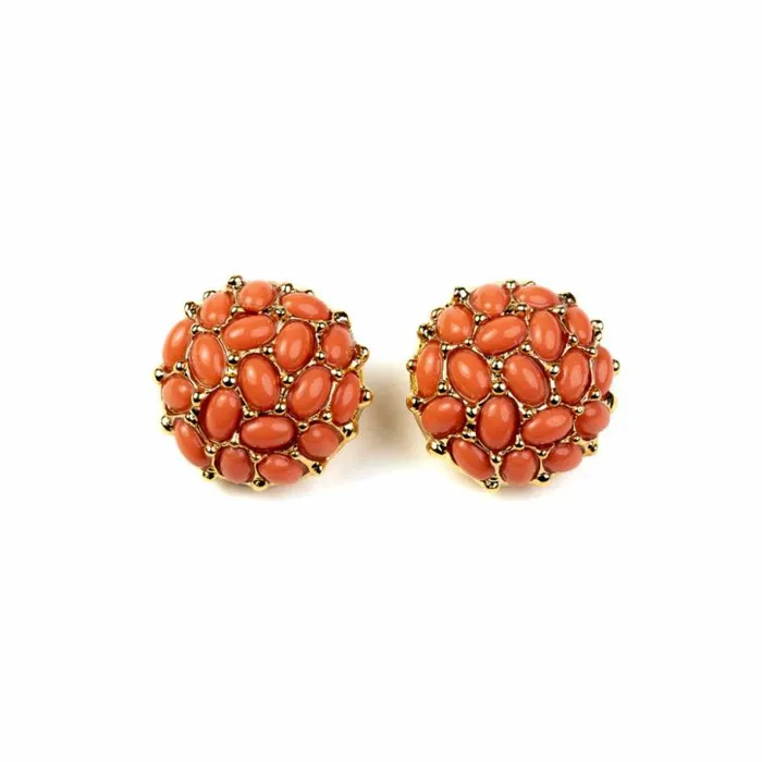 Kenneth Jay Lane Light Color Earrings Women Gold With Light Coral Cabochon Button Clip Earrings Kenneth Jay Lane Light Color Earrings Women Gold With Light Coral Cabochon Button Clip Earrings