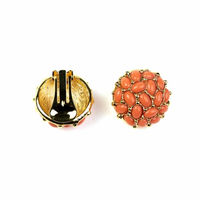 Kenneth Jay Lane Light Color Earrings Women Gold With Light Coral Cabochon Button Clip Earrings
