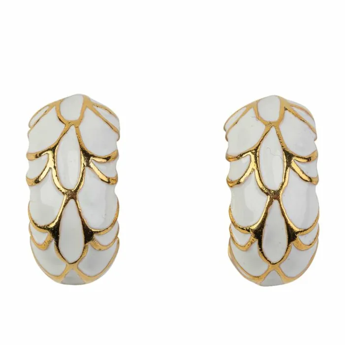 Kenneth Jay Lane Light Color Earrings Women Gold With White Enamel Small Hoop Clip Earring Kenneth Jay Lane Light Color Earrings Women Gold With White Enamel Small Hoop Clip Earring