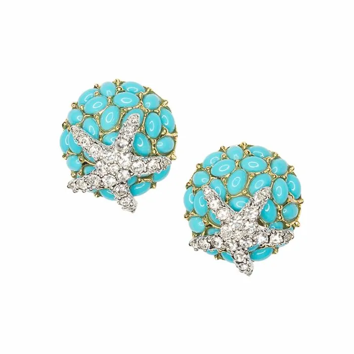 Kenneth Jay Lane Light Color Earrings Women Turquoise And Crystal Starfish Clip Earrings