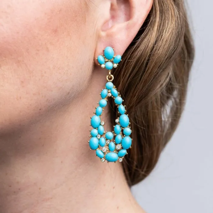 Kenneth Jay Lane Light Color Earrings Women Turquoise Cabochon Teardrop Pierced Earrings Kenneth Jay Lane Light Color Earrings Women Turquoise Cabochon Teardrop Pierced Earrings