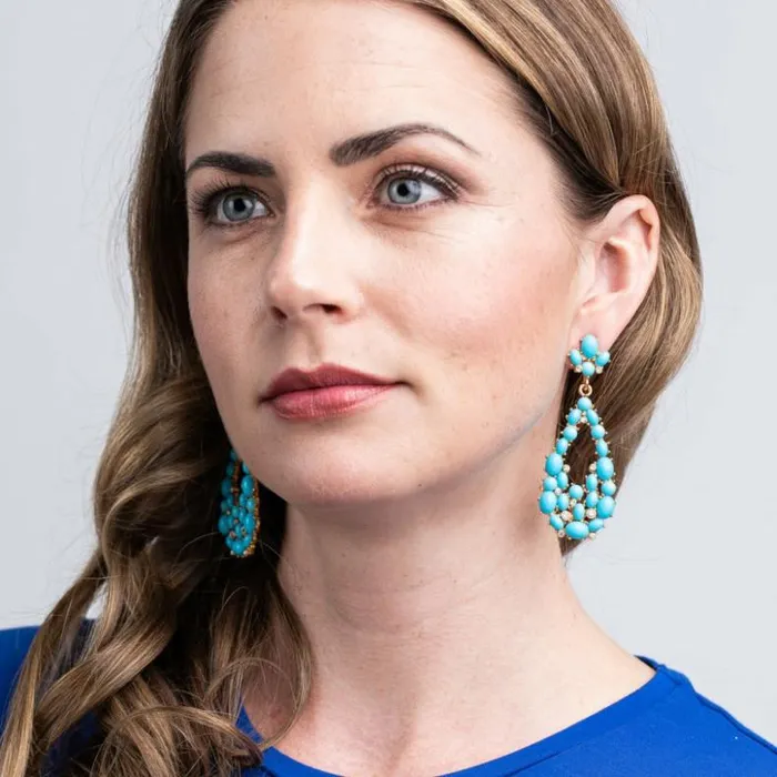 Kenneth Jay Lane Light Color Earrings Women Turquoise Cabochon Teardrop Pierced Earrings