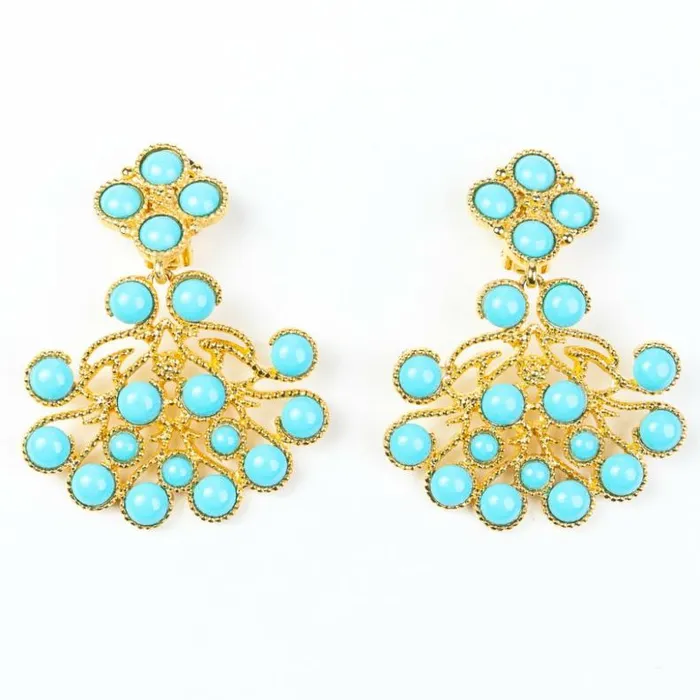 Kenneth Jay Lane Light Color Earrings Women Turquoise Cabochons Clip Earrings Kenneth Jay Lane Light Color Earrings Women Turquoise Cabochons Clip Earrings