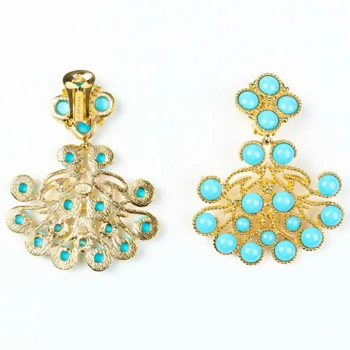 Kenneth Jay Lane Light Color Earrings Women Turquoise Cabochons Clip Earrings Kenneth Jay Lane Light Color Earrings Women Turquoise Cabochons Clip Earrings