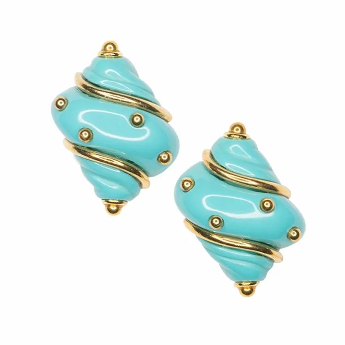 Kenneth Jay Lane Light Color Earrings Women Turquoise Seashell Clip Earrings