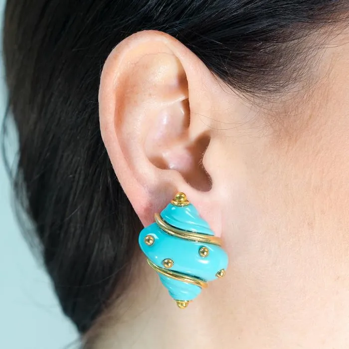 Kenneth Jay Lane Light Color Earrings Women Turquoise Seashell Clip Earrings Kenneth Jay Lane Light Color Earrings Women Turquoise Seashell Clip Earrings