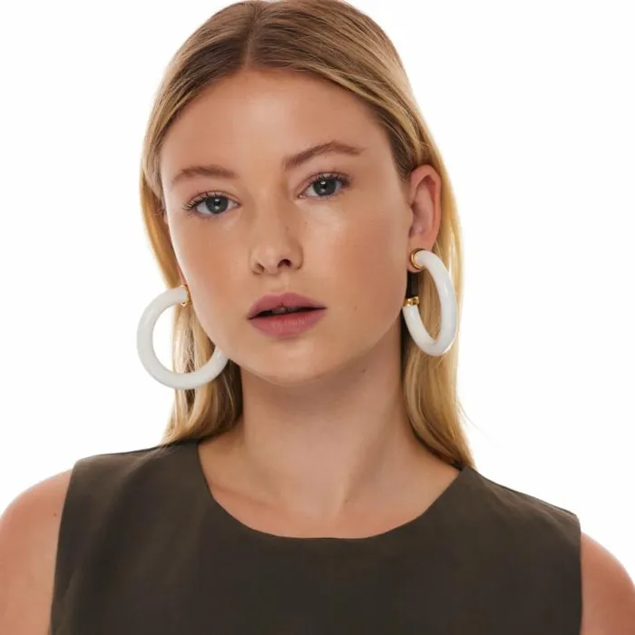 Kenneth Jay Lane Light Color Earrings Women White Resin and Gold Hoop Earring Kenneth Jay Lane Light Color Earrings Women White Resin and Gold Hoop Earring
