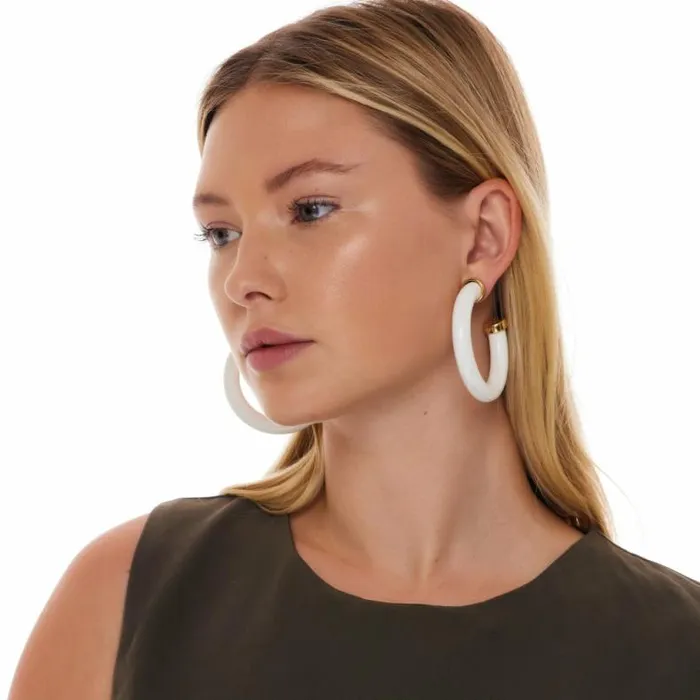 Kenneth Jay Lane Light Color Earrings Women White Resin and Gold Hoop Earring Kenneth Jay Lane Light Color Earrings Women White Resin and Gold Hoop Earring