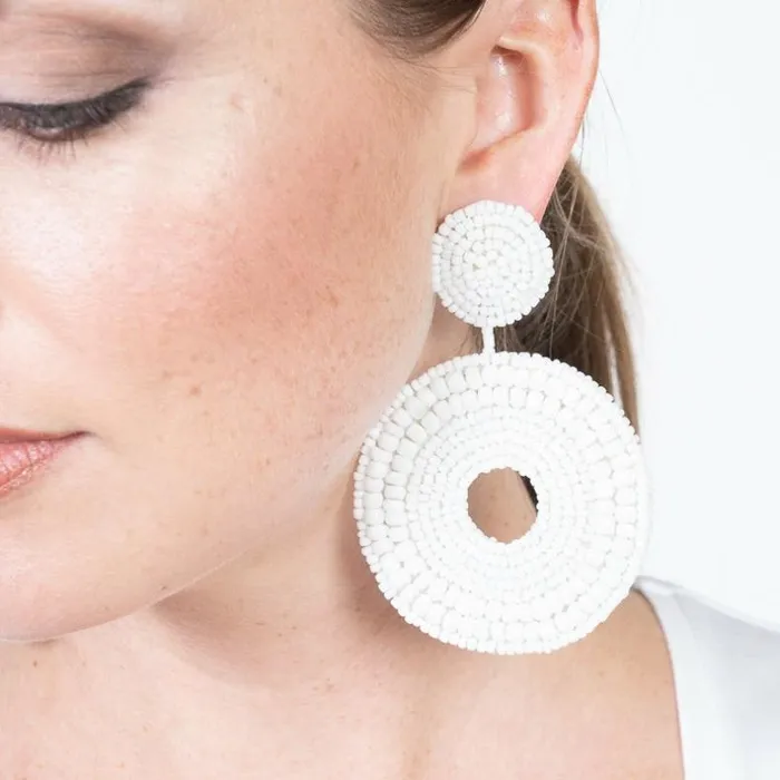 Kenneth Jay Lane Light Color Earrings Women White Seedbead Circle Drop Pierced Earrings Kenneth Jay Lane Light Color Earrings Women White Seedbead Circle Drop Pierced Earrings