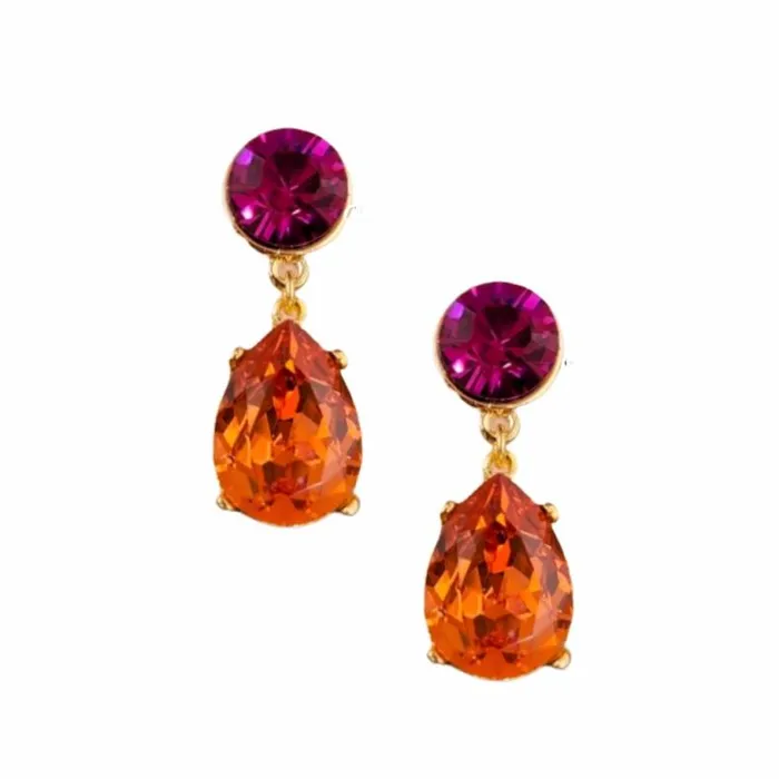 Kenneth Jay Lane Light Color Gem Earrings Women Fuchsia and Padparadscha Stone Teardrop Pierced Earring Kenneth Jay Lane Light Color Gem Earrings Women Fuchsia and Padparadscha Stone Teardrop Pierced Earring