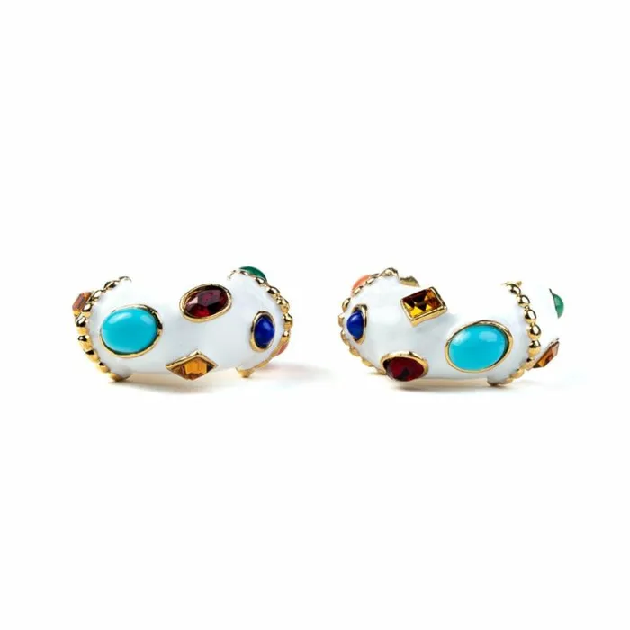 Kenneth Jay Lane Light Color Gem Earrings Women White and Multicolored Gemstones ClipOn Hoop Earrings Kenneth Jay Lane Light Color Gem Earrings Women White and Multicolored Gemstones ClipOn Hoop Earrings