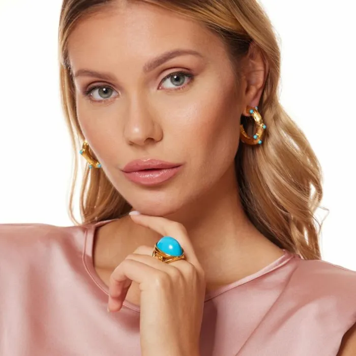 Kenneth Jay Lane Light Color Rings Women Gold Ring With Turquoise Cabochon Center And Coral Cabochon Dots Kenneth Jay Lane Light Color Rings Women Gold Ring With Turquoise Cabochon Center And Coral Cabochon Dots