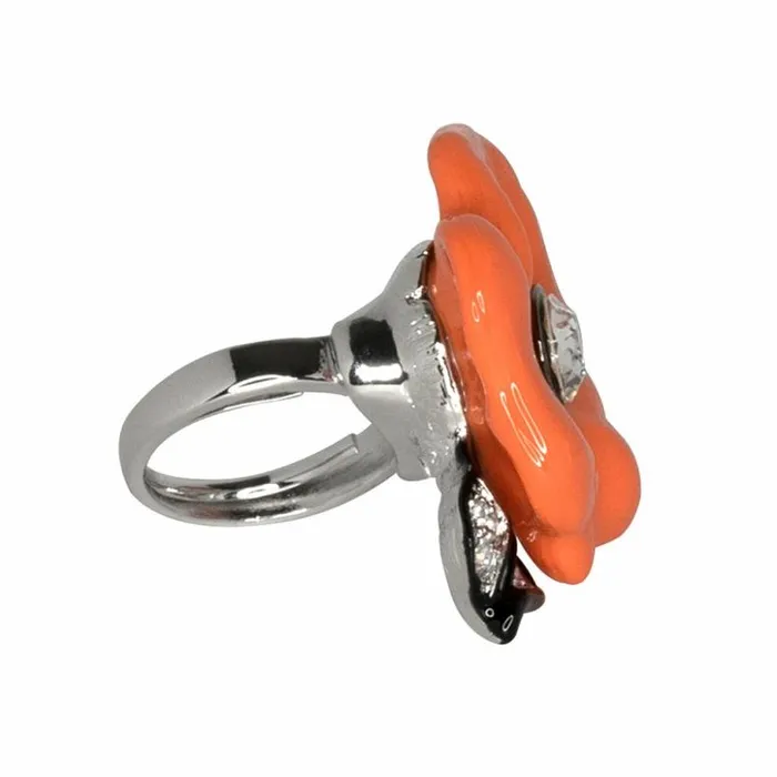 Kenneth Jay Lane Light Color Rings Women Silver and Coral Flower Ring