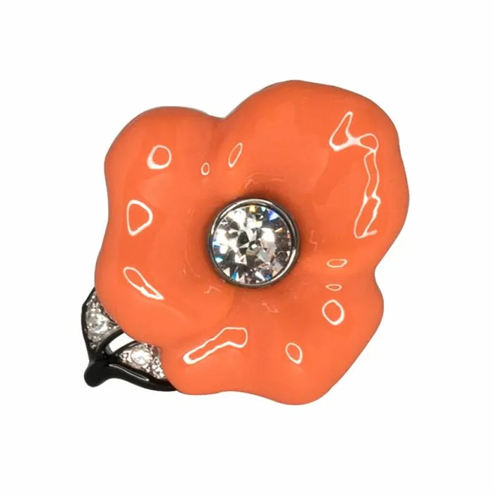 Kenneth Jay Lane Light Color Rings Women Silver and Coral Flower Ring