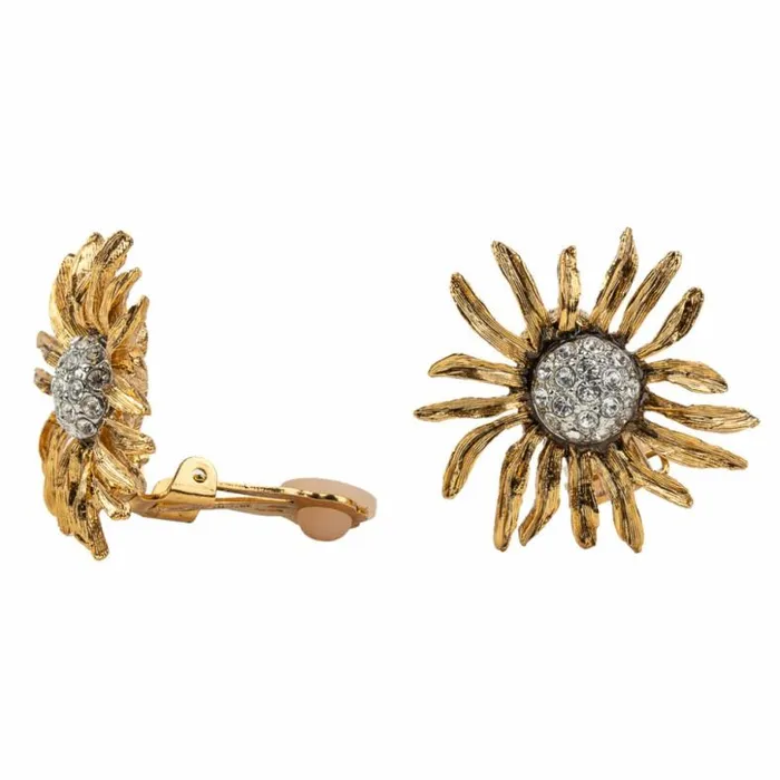 Kenneth Jay Lane Metallic Finish Earrings Women Antique Gold Flower Clip Earring