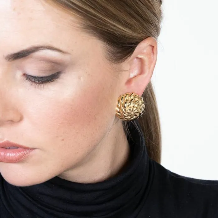 Kenneth Jay Lane Metallic Finish Earrings Women Domed Button Clip Earrings