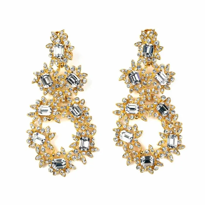 Kenneth Jay Lane Metallic Finish Earrings Women Gold And Crystal Flower Clip Earrings Kenneth Jay Lane Metallic Finish Earrings Women Gold And Crystal Flower Clip Earrings