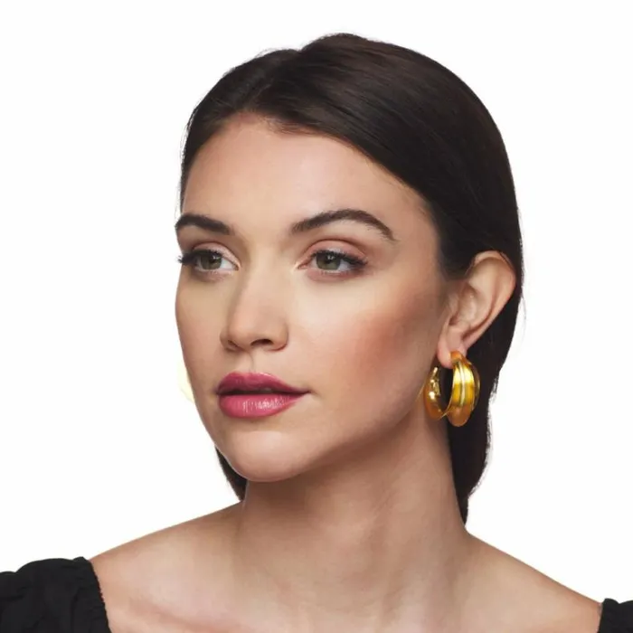 Kenneth Jay Lane Metallic Finish Earrings Women Gold Sculpted Hoop Clip Earring