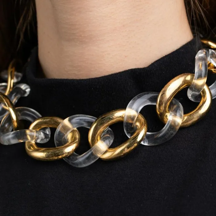 Kenneth Jay Lane Metallic Finish Necklaces Women Polished Gold With Resin Clear Links Necklace Kenneth Jay Lane Metallic Finish Necklaces Women Polished Gold With Resin Clear Links Necklace