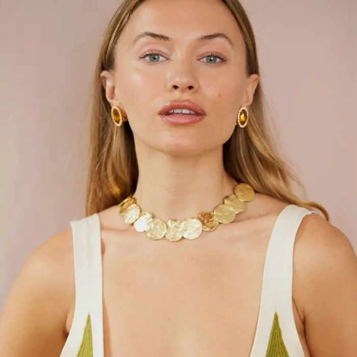Kenneth Jay Lane Metallic Finish Necklaces Women Satin Gold Discs Necklace