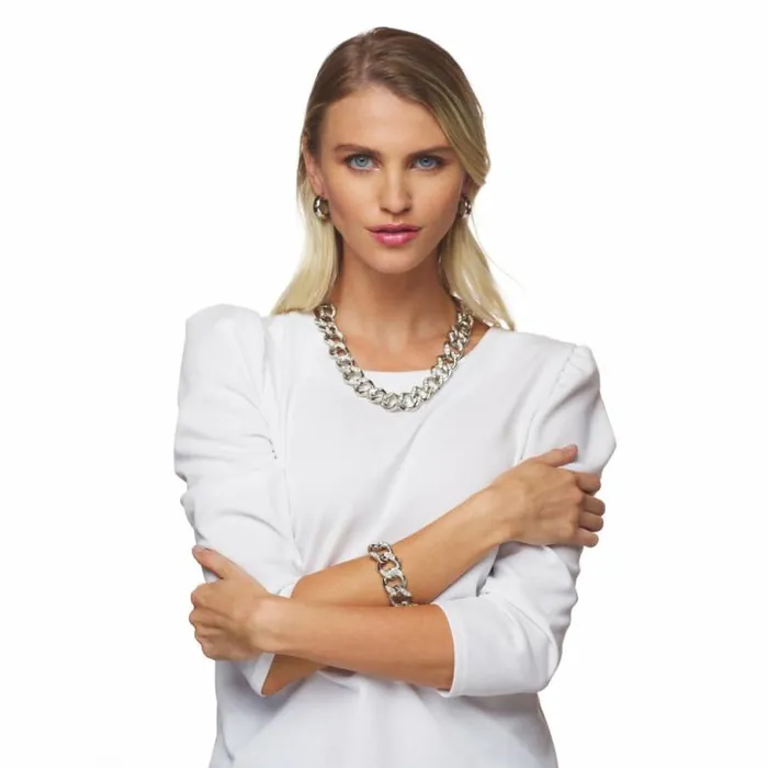 Kenneth Jay Lane Metallic Finish Necklaces Women Silver And Crystal Link Necklace