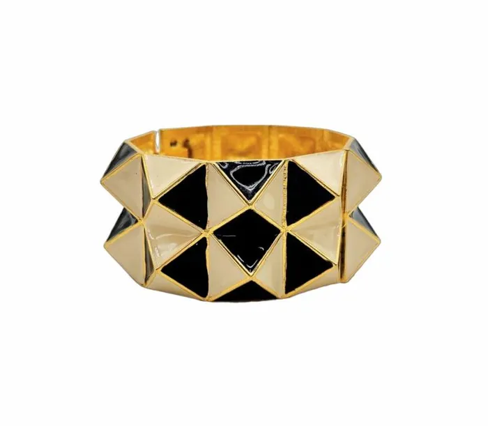 Kenneth Jay Lane Pearl Bracelets Women Vintage Black and White Pyramid Cuff