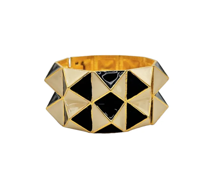 Kenneth Jay Lane Pearl Bracelets Women Vintage Black and White Pyramid Cuff Kenneth Jay Lane Pearl Bracelets Women Vintage Black and White Pyramid Cuff