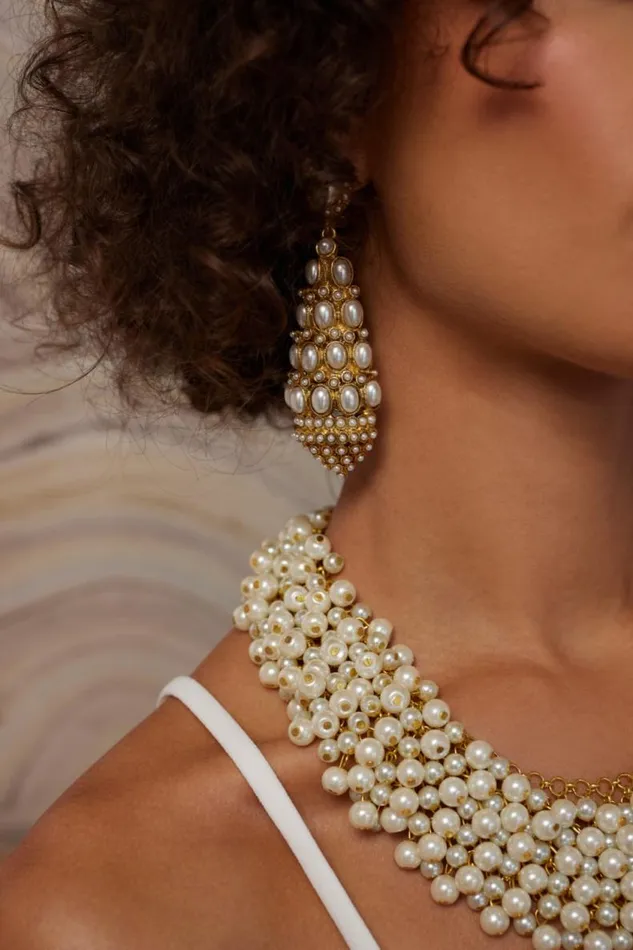 Kenneth Jay Lane Pearl Earrings Women Antique Gold With Pearl Drop Clip Earrings