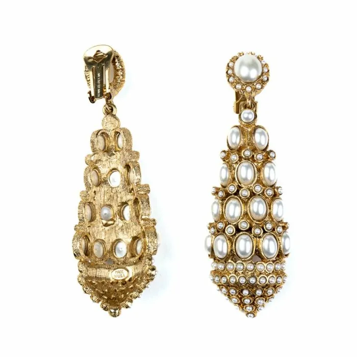 Kenneth Jay Lane Pearl Earrings Women Antique Gold With Pearl Drop Clip Earrings