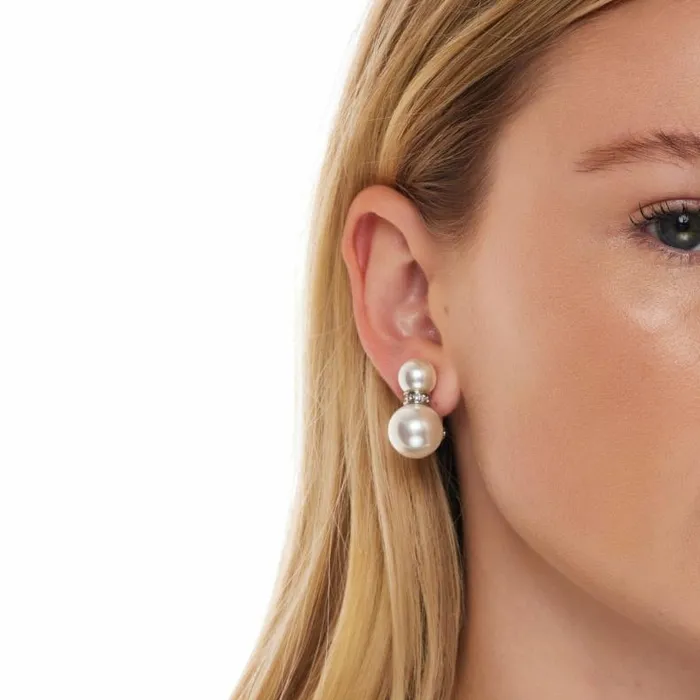 Kenneth Jay Lane Pearl Earrings Women Double White Pearl Clip Earrings