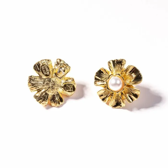 Kenneth Jay Lane Pearl Earrings Women Gold With Pearl Center Flower Earring