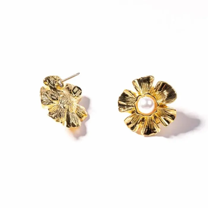 Kenneth Jay Lane Pearl Earrings Women Gold With Pearl Center Flower Earring
