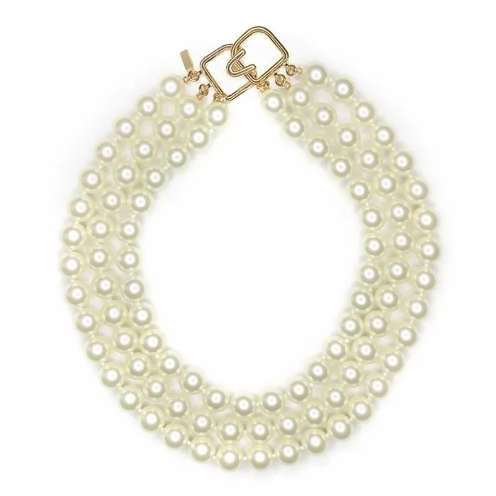 Kenneth Jay Lane Pearl Necklaces Women 3 Row Pearl Necklace With Gold Clasp