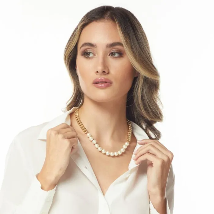 Kenneth Jay Lane Pearl Necklaces Women Gold Chain and Pearl Necklace
