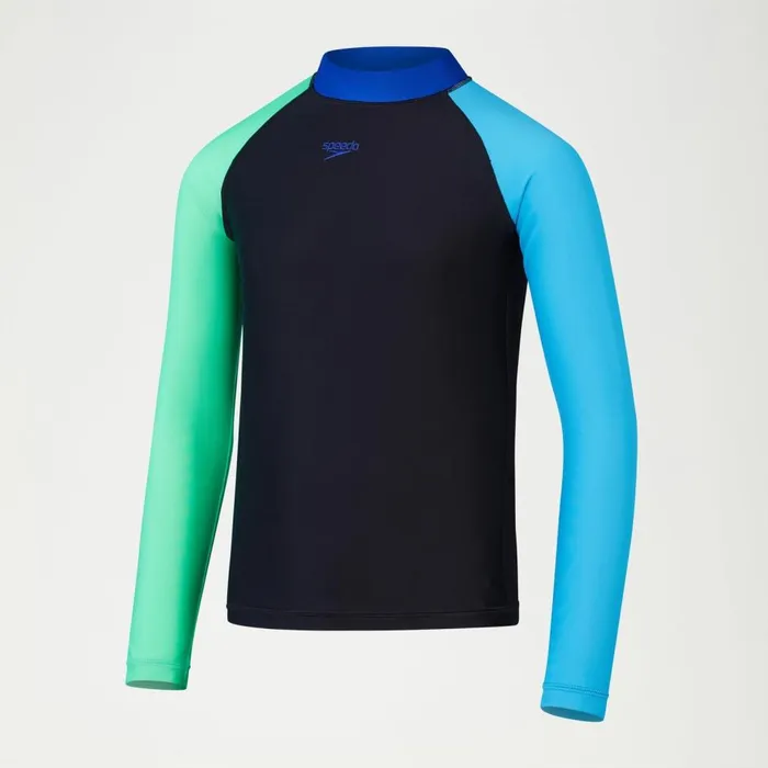 Kids Boy039s Swimwear Speedo Boys Colourblock Rash Top and Jammer SetBlackGreenBlue Kids Boy039s Swimwear Speedo Boys Colourblock Rash Top and Jammer SetBlackGreenBlue