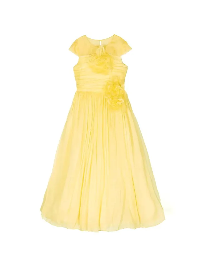 Kids Marchesa Gowns FlowerEmbellished Crepe Gown Yellow
