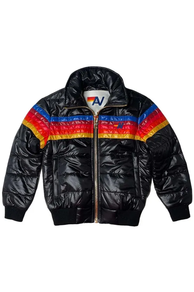 Kids Outerwear Aviator Nation 5 Stripe Traveler Jacket 8211 Black Glossy