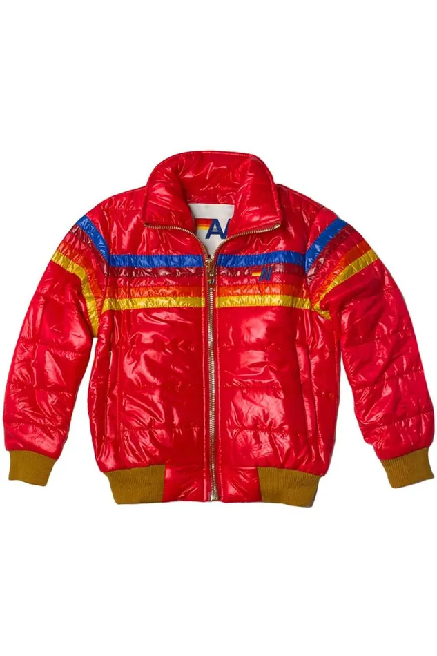 Kids Outerwear Aviator Nation 5 Stripe Traveler Jacket 8211 Cherry Glossy