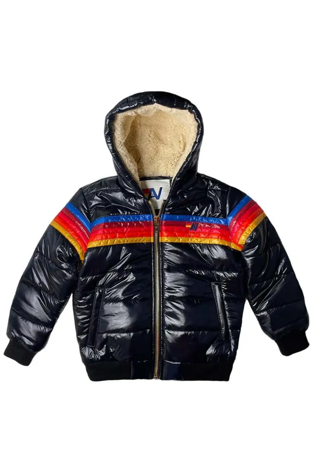 Kids Outerwear Aviator Nation 5 Stripe Trekker Jacket 8211 Glossy Black