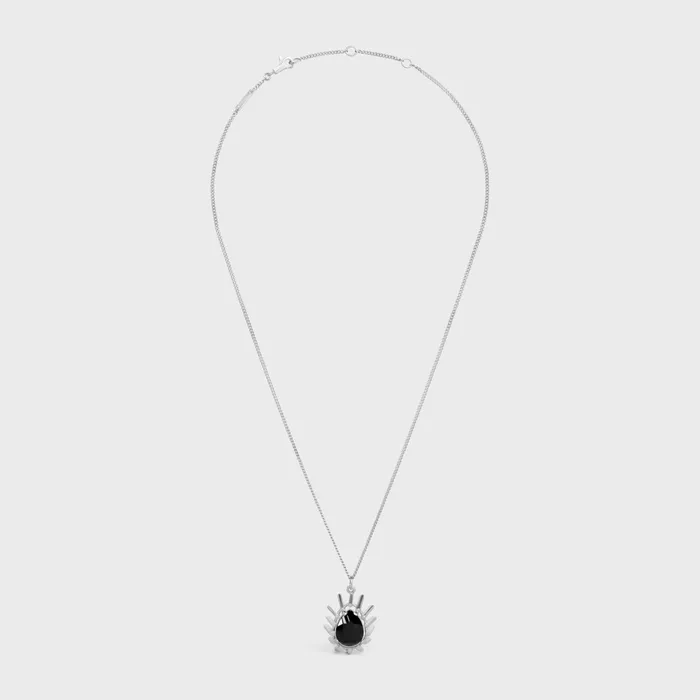 Les Pierres Celine Necklace In Brass With Rhodium Finish And Black Strass Silver Black Men CELINE NECKLACES Les Pierres Celine Necklace In Brass With Rhodium Finish And Black Strass Silver Black Men CELINE NECKLACES