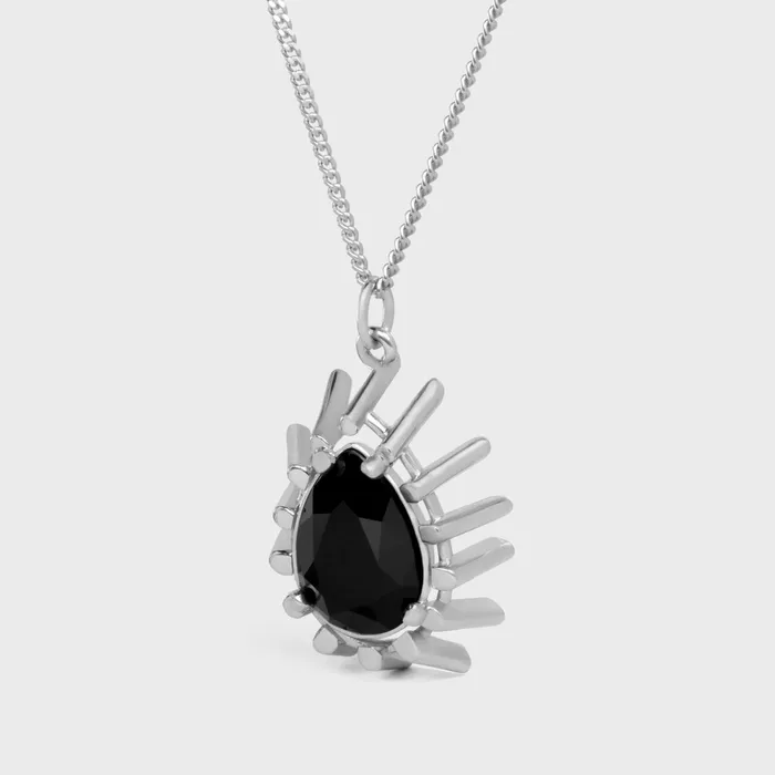 Les Pierres Celine Necklace In Brass With Rhodium Finish And Black Strass Silver Black Men CELINE NECKLACES Les Pierres Celine Necklace In Brass With Rhodium Finish And Black Strass Silver Black Men CELINE NECKLACES