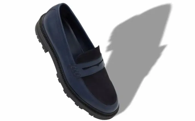 Loafers Men Manolo Blahnik HUDSONNavy Blue Calf Leather Loafers