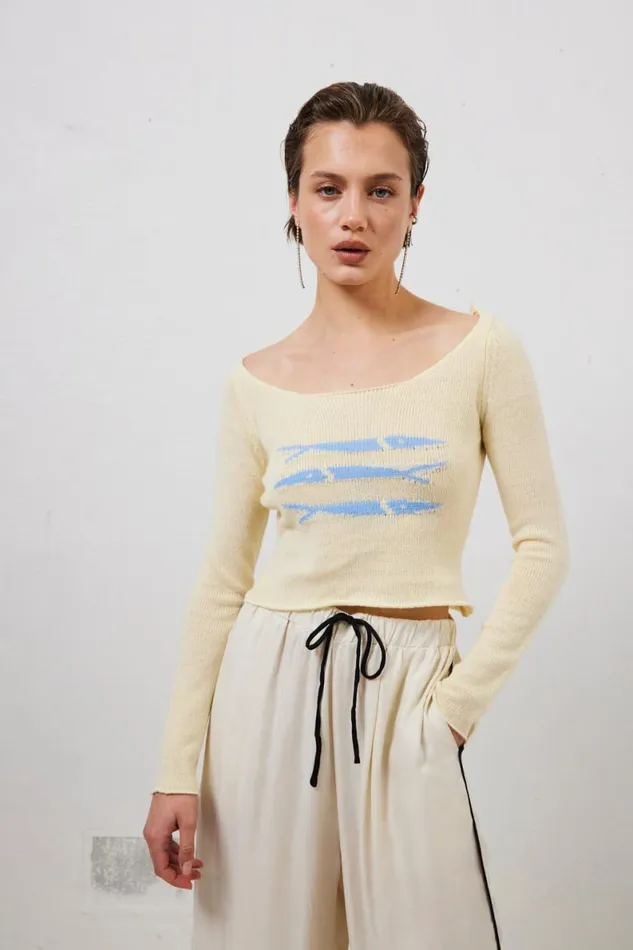 Long Sleeve Women VRG GRL Sardinia Knit Top Cream