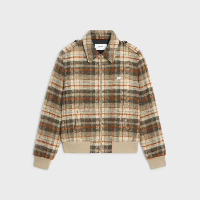 Loose Teddy Jacket In Brushed Checked Tweed Vanillebrunrouille Men CELINE COATS and BLOUSONS Loose Teddy Jacket In Brushed Checked Tweed Vanillebrunrouille Men CELINE COATS and BLOUSONS