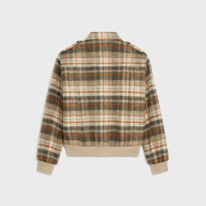 Loose Teddy Jacket In Brushed Checked Tweed Vanillebrunrouille Men CELINE COATS and BLOUSONS