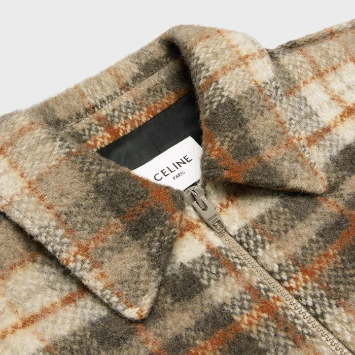 Loose Teddy Jacket In Brushed Checked Tweed Vanillebrunrouille Men CELINE COATS and BLOUSONS