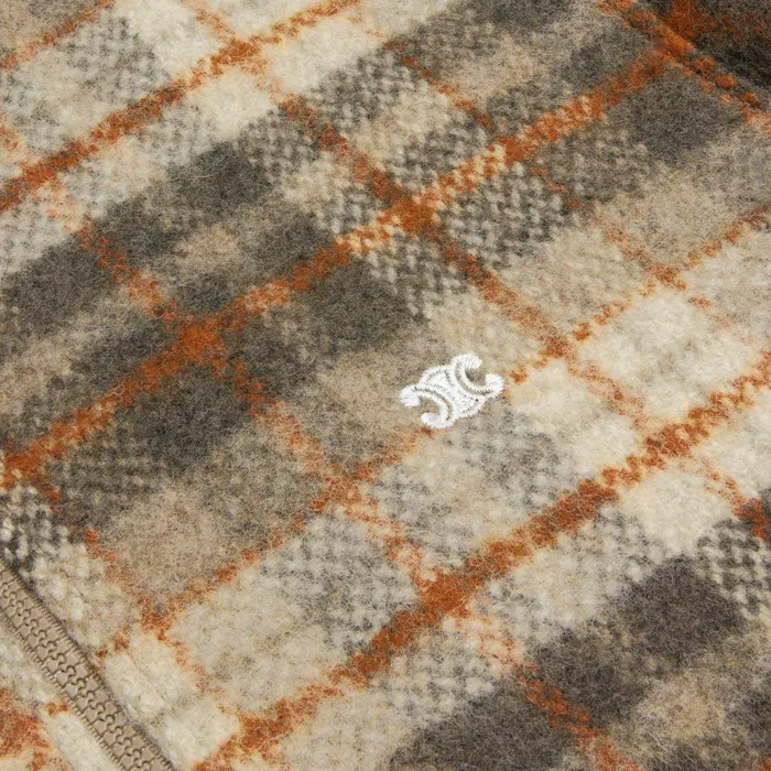 Loose Teddy Jacket In Brushed Checked Tweed Vanillebrunrouille Men CELINE COATS and BLOUSONS