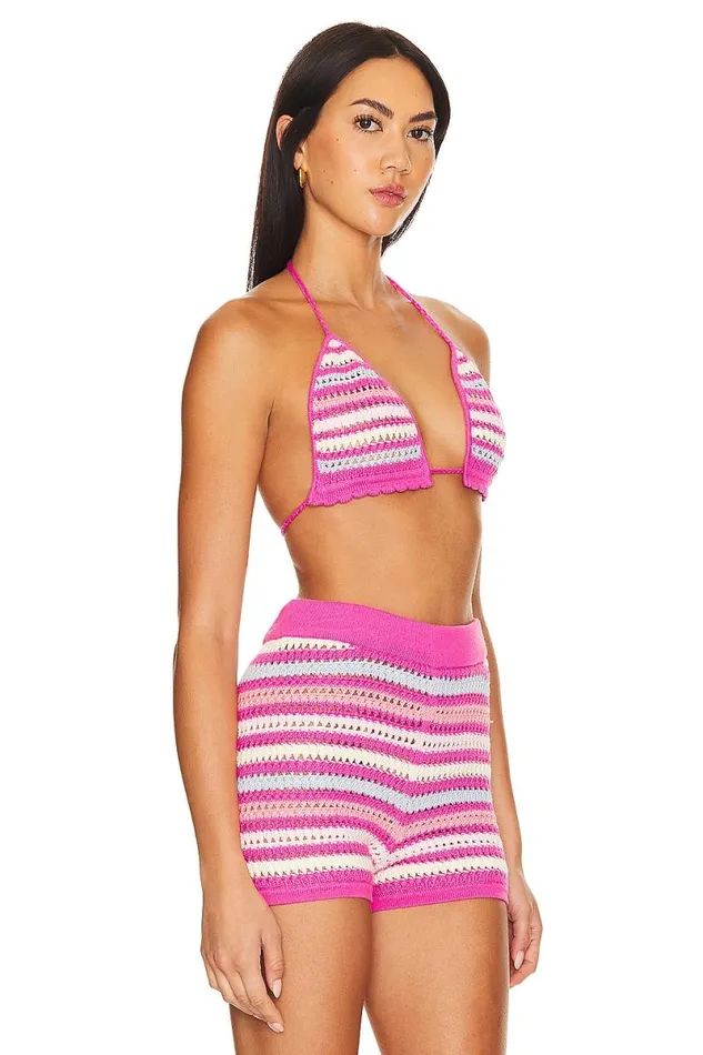 Lucia Crochet Bra Pink and Blue Multi Women Lovers and Friends Tops