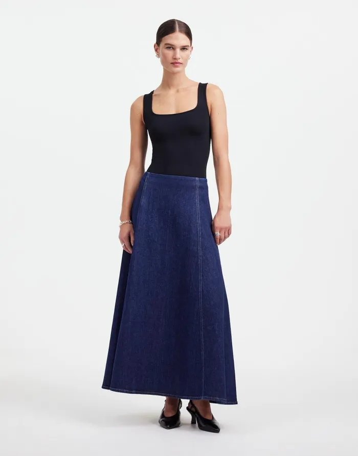 Madewell Alexa Chung For Madewell Denim Flare Midi Skirt In Pellson Wash Pellson Wash Women Skirts Madewell Alexa Chung For Madewell Denim Flare Midi Skirt In Pellson Wash Pellson Wash Women Skirts